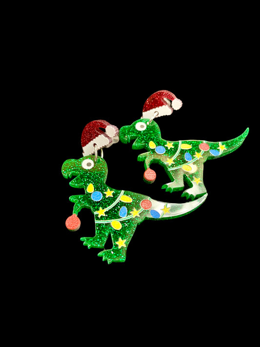 T-Rex Christmas dangle earring