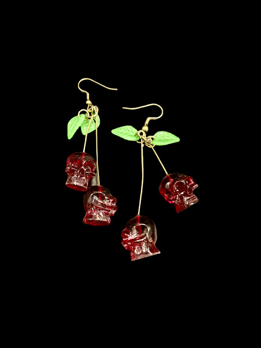 Skull Cherry Drop Earrings