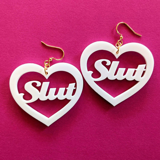 Sl*t Heart Acrylic Statement Earrings