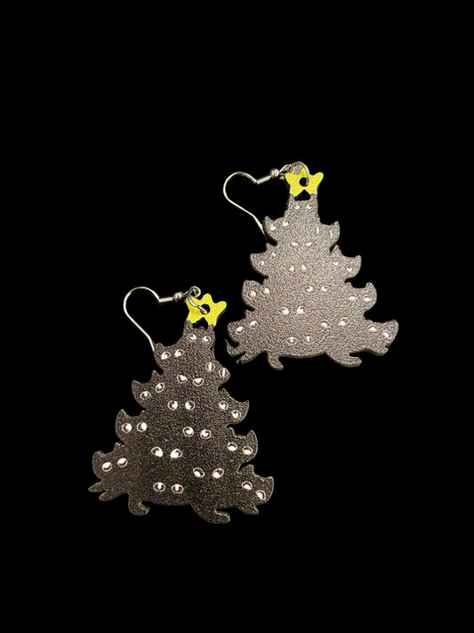 Black Cat Christmas Tree Earrings