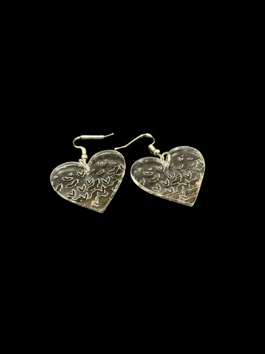 Flying Bats Heart Dangle Earrings