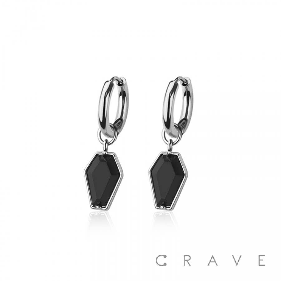 CRAVE BODY JEWELRY - STAINLESS STEEL HUGGIE/HOOP BLACK CZ COFFIN DAN - SS/BLACK