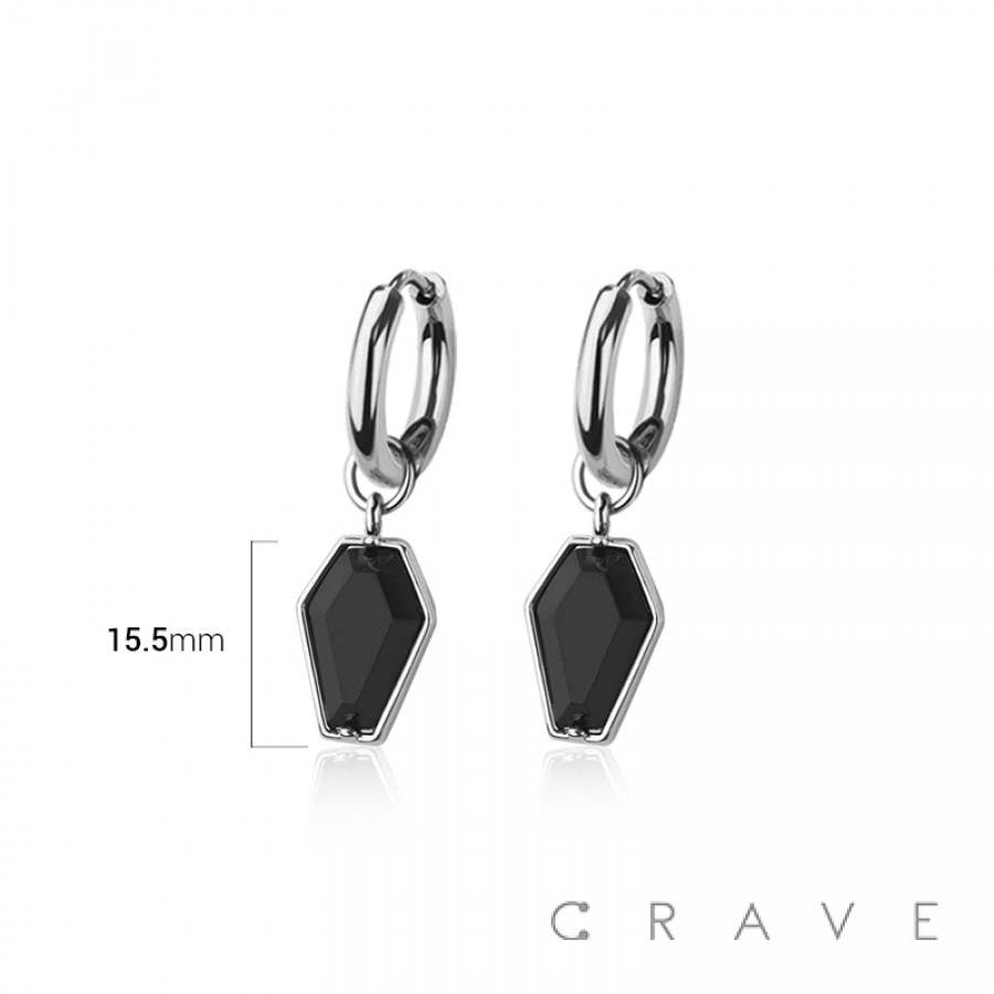 CRAVE BODY JEWELRY - STAINLESS STEEL HUGGIE/HOOP BLACK CZ COFFIN DAN - SS/BLACK