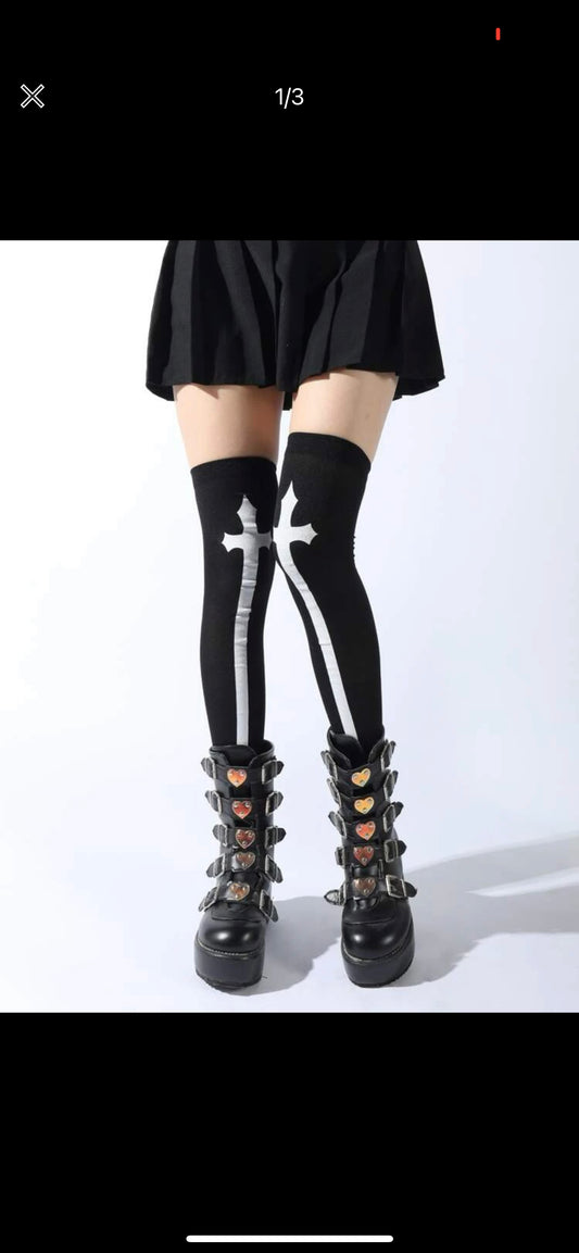 Cross Patterned Over the Knee Tights