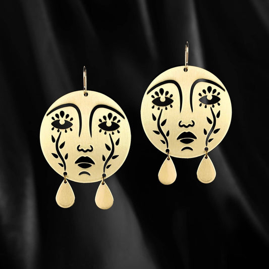 While Odin Sleeps - Mother Moon Earrings - Brass